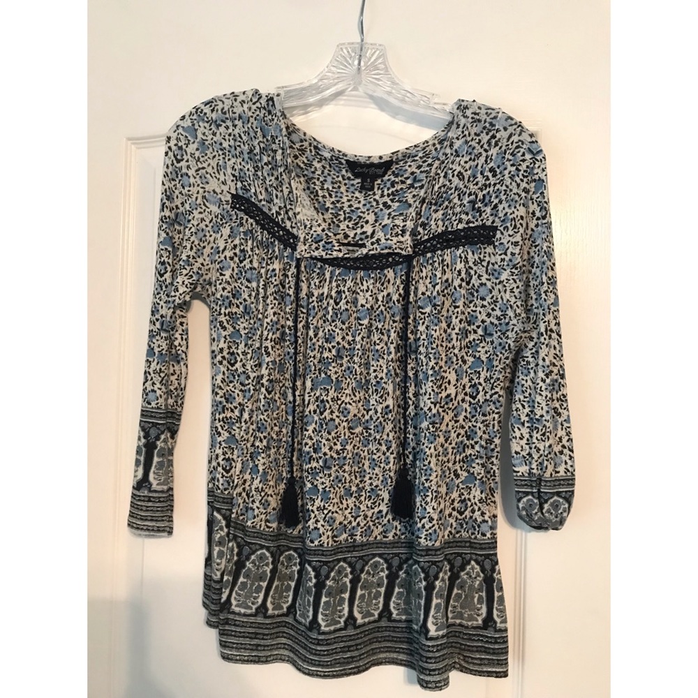 Lucky Brand Blue Patterned Quarter Sleeve Shirt